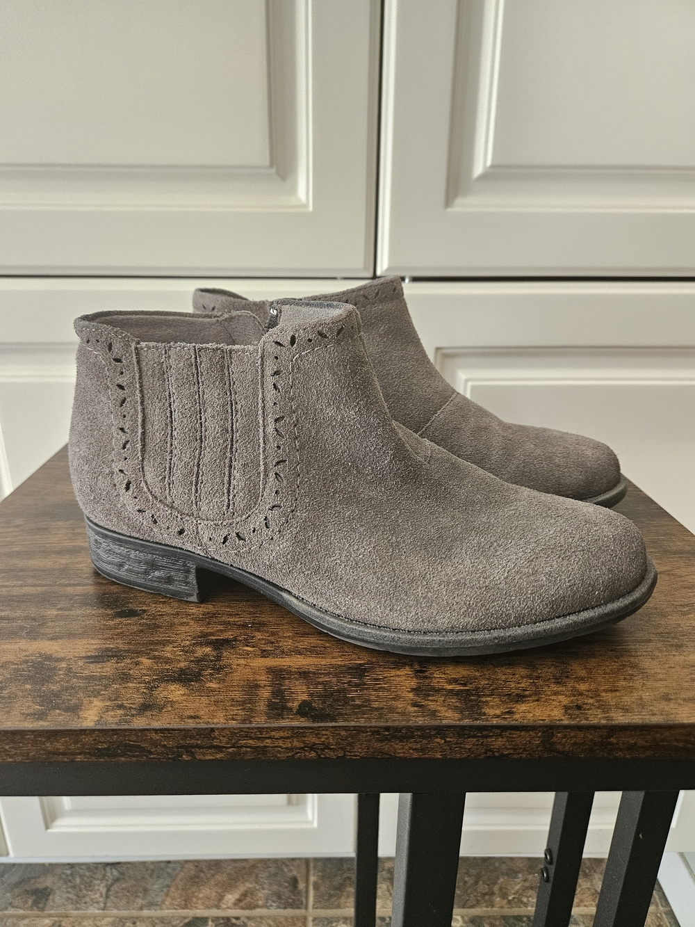 Earth Gray Suede Comfort Ankle Boots Boho Chic Minimalist Western Smart Casual